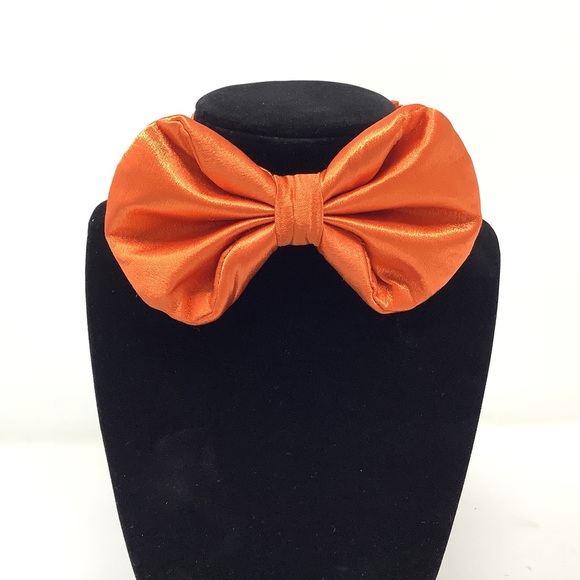 Orange Silky Solid Handcrafted Bow Tie - Picture 4 of 13